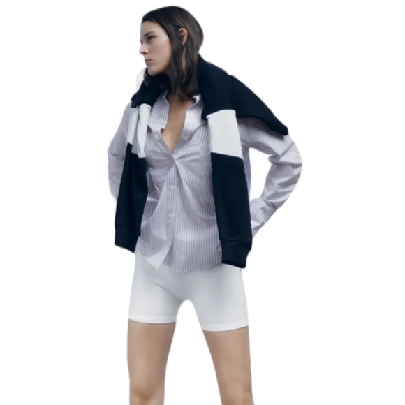 ZARA | White/Blue | STRIPED POPLIN SHIRT - Picture 8 of 12